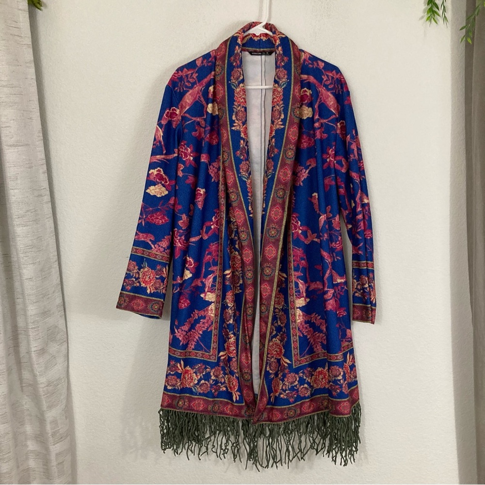 NORACORA BIRD FRINGE ASIAN KIMONO, MEDIUM